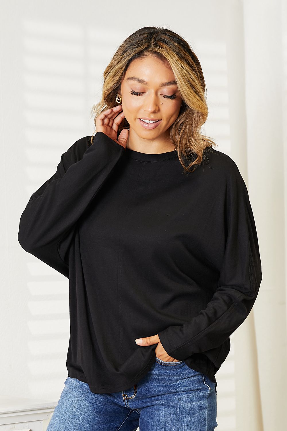 Double Take Seam Detail Round Neck Long Sleeve Top Double Take Seam Detail Round Neck Long Sleeve Top - TopFashionHQ