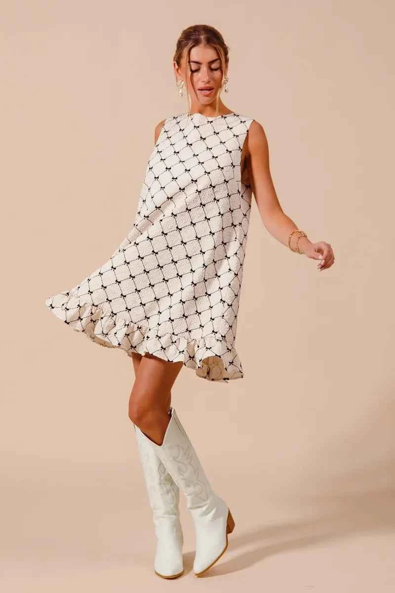 SO ME Texture Bow Printed Mini Ruffle Dress SO ME Texture Bow Printed Mini Ruffle Dress