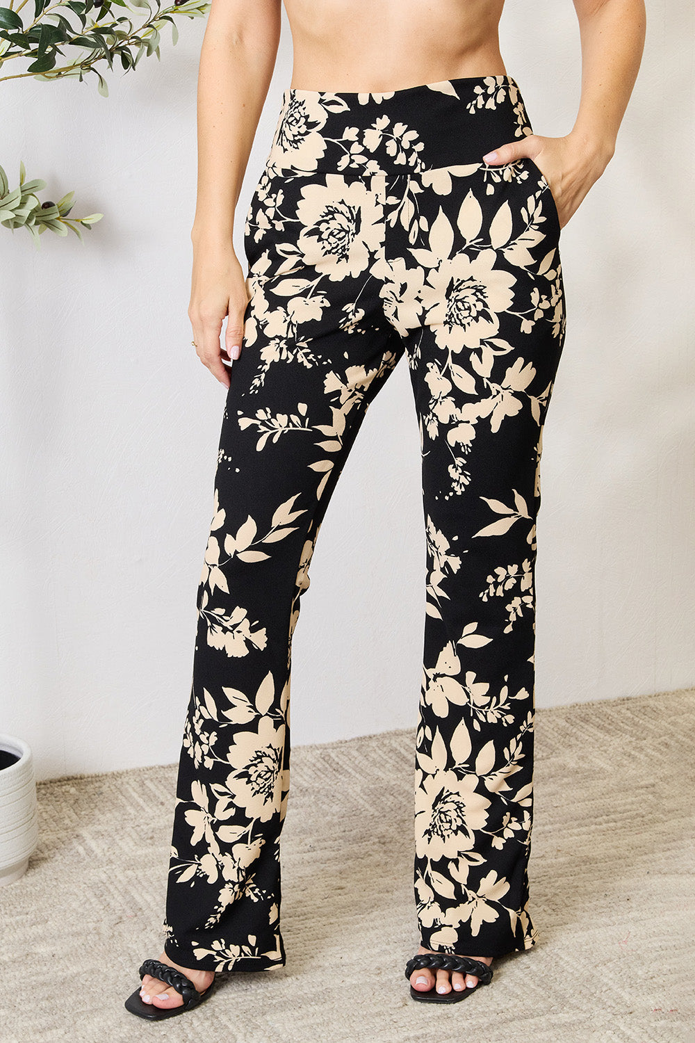 Heimish Full Size High Waist Floral Flare Pants Heimish Full Size High Waist Floral Flare Pants - TopFashionHQ