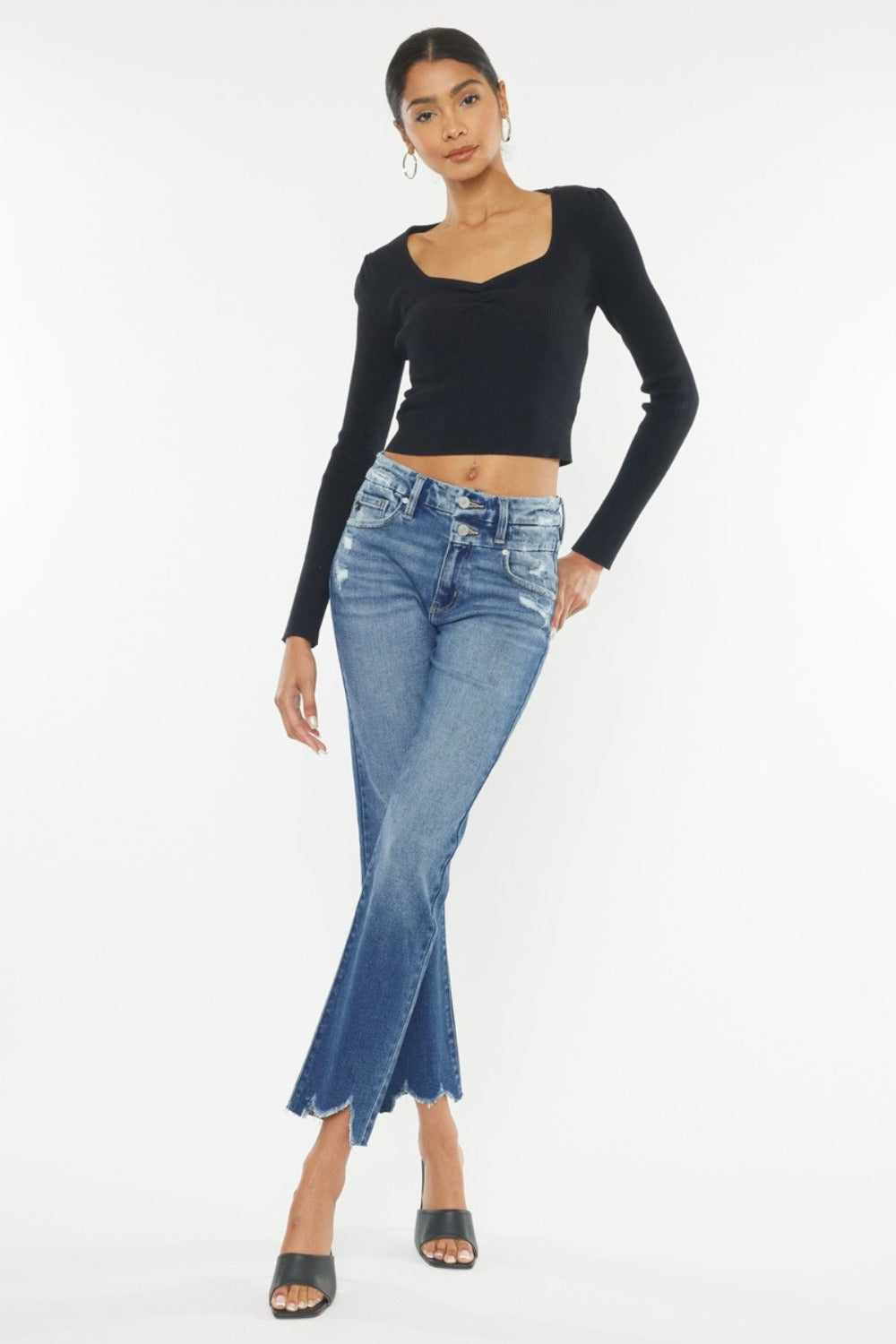 Kancan High Rise Wide Waistband Slim Straight Jeans Kancan High Rise Wide Waistband Slim Straight Jeans - TopFashionHQ