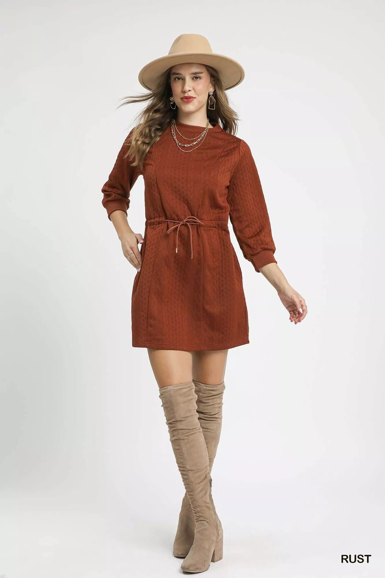 Umgee Drawstring Cable Knit Mini Dress with Pockets c98ce5a3-16da-4198-b7cf-e1ef4ce6dad1-Max-Origin