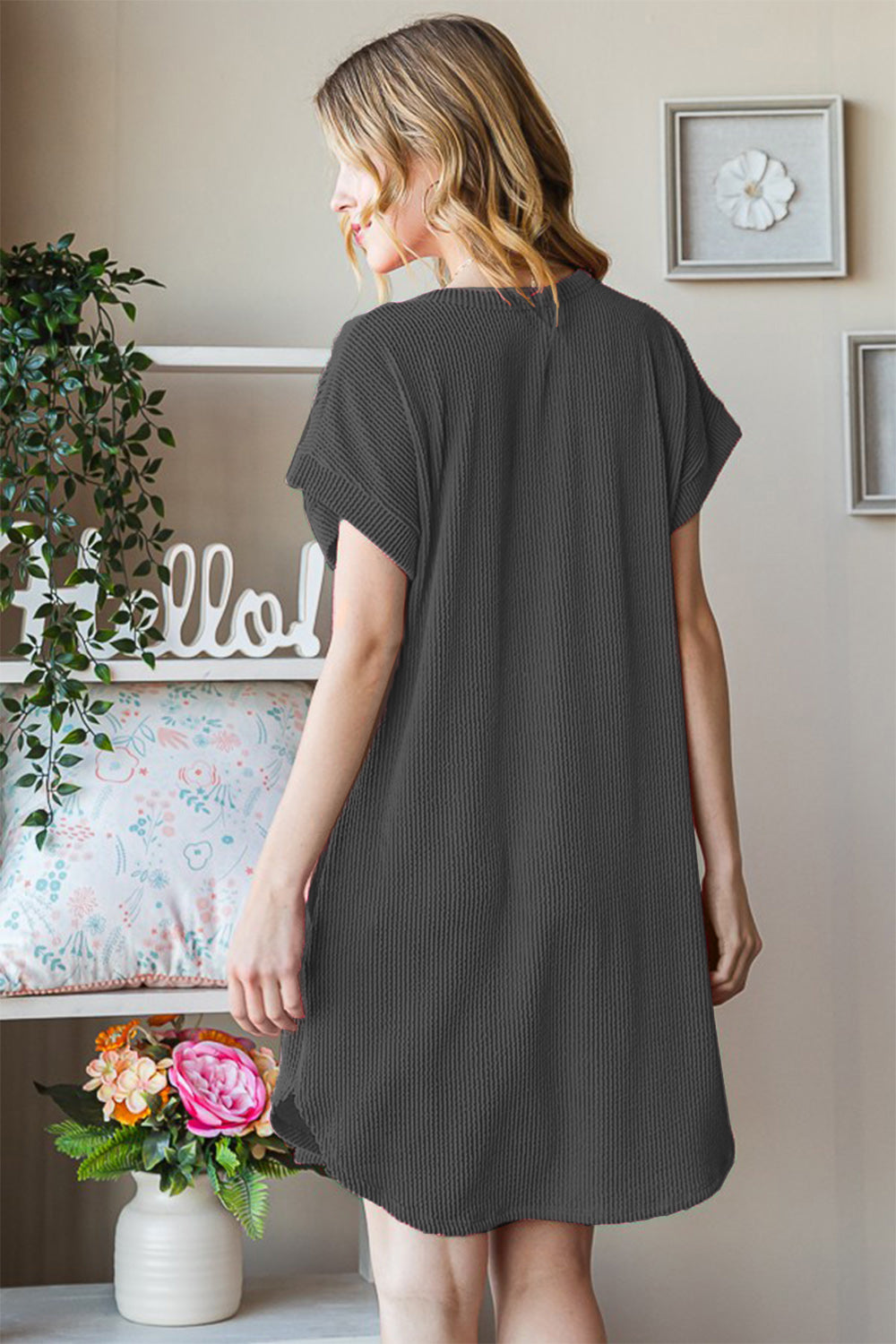 Heimish Full Size Ribbed Round Neck Short Sleeve Tee Dress Heimish Full Size Ribbed Round Neck Short Sleeve Tee Dress - TopFashionHQ