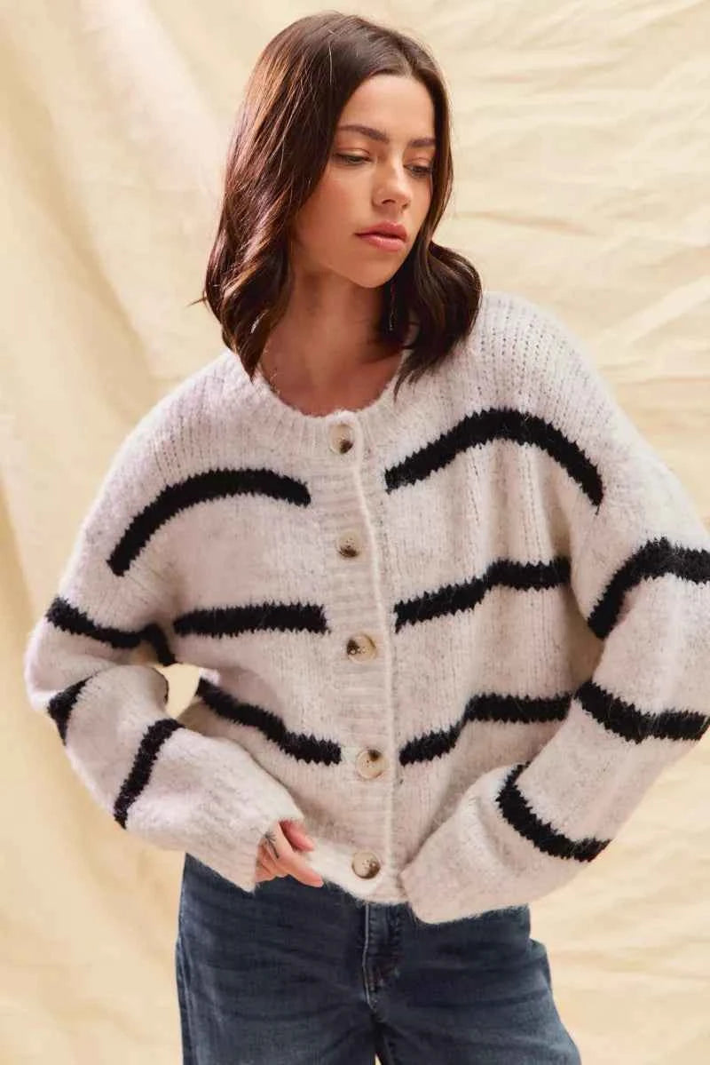 SO ME Stripe Soft Touch Button Cozy Sweater Cardigan SO ME Stripe Soft Touch Button Cozy Sweater Cardigan