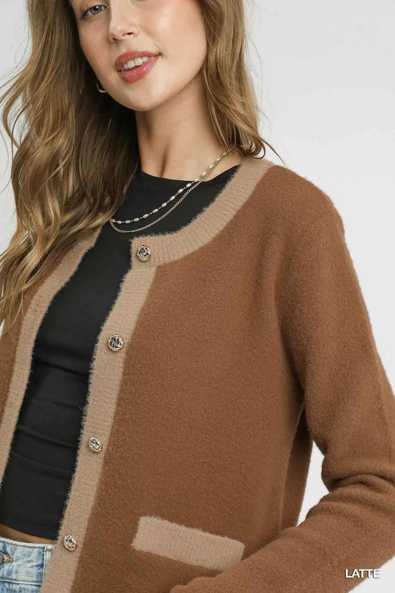 Umgee Two-Tone Button Front Cardigan Umgee Two-Tone Button Front Cardigan
