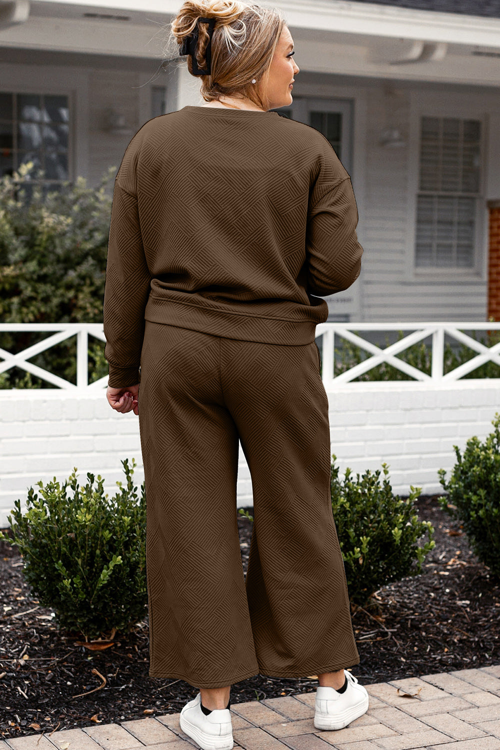 Double Take Full Size Textured Long Sleeve Top and Drawstring Pants Set Double Take Full Size Textured Long Sleeve Top and Drawstring Pants Set - TopFashionHQ