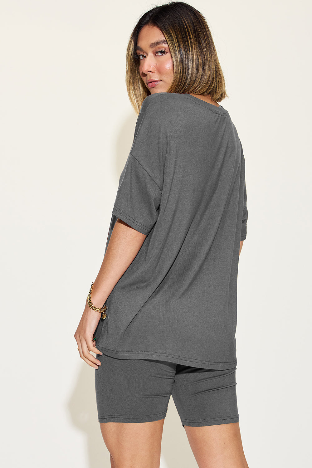 Basic Bae Full Size V-Neck Drop Shoulder T-Shirt and Shorts Set Basic Bae Full Size V-Neck Drop Shoulder T-Shirt and Shorts Set - TopFashionHQ