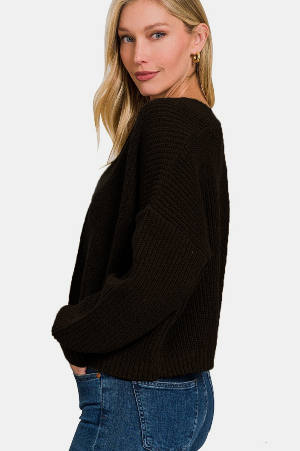Zenana Open Front Drop Shoulder Sweater Cardigan Zenana Open Front Drop Shoulder Sweater Cardigan - TopFashionHQ