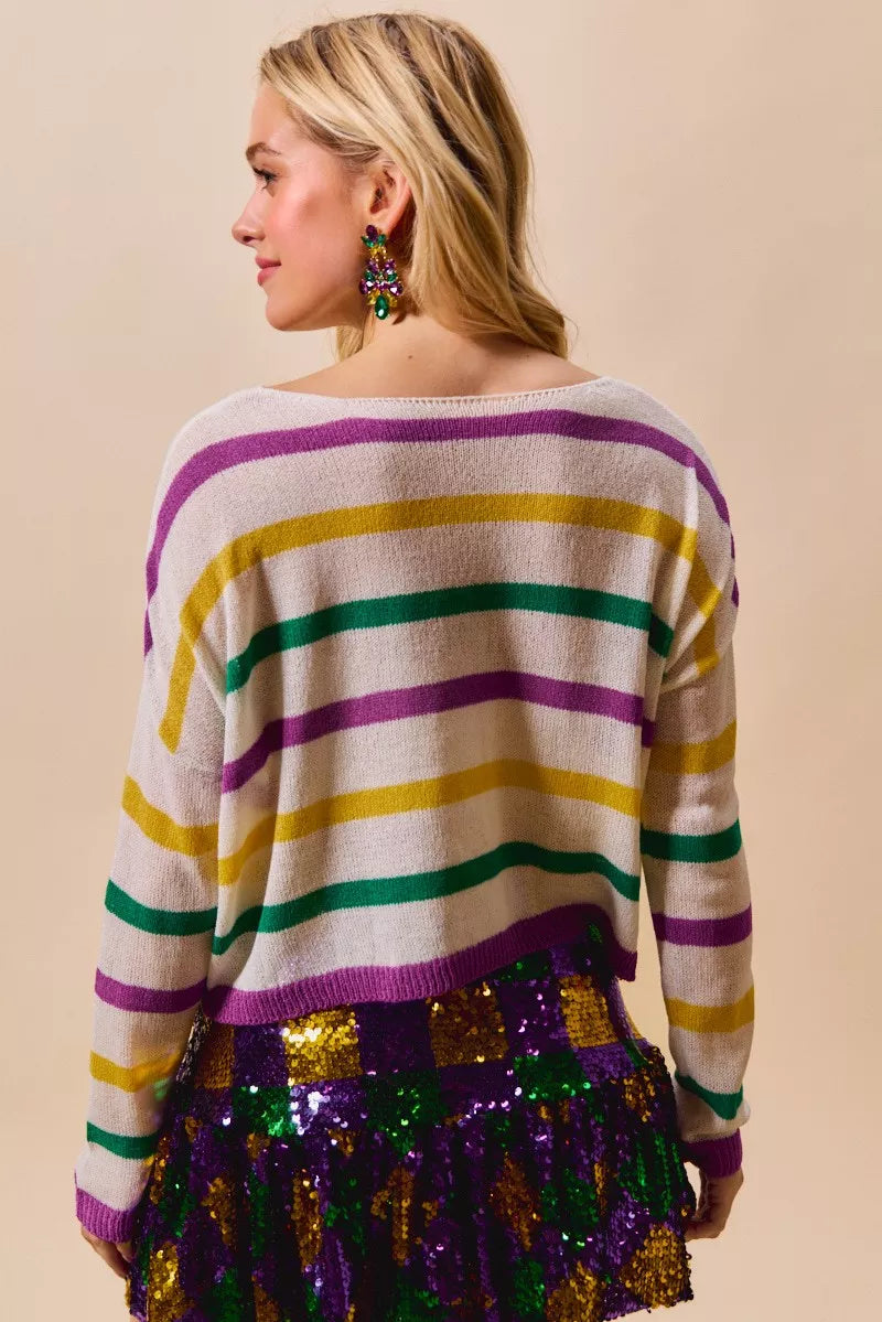 SO ME Mardi Gras Color Stripe Lightweight Sweater Top c9fcd9b24d32453bb040ba7ee8777751-Max-Origin