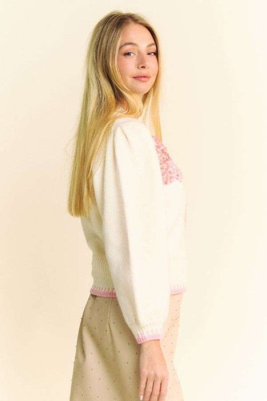 Davi & Dani Flower Patch Fuzzy Mock Neck Sweater Davi & Dani Flower Patch Fuzzy Mock Neck Sweater