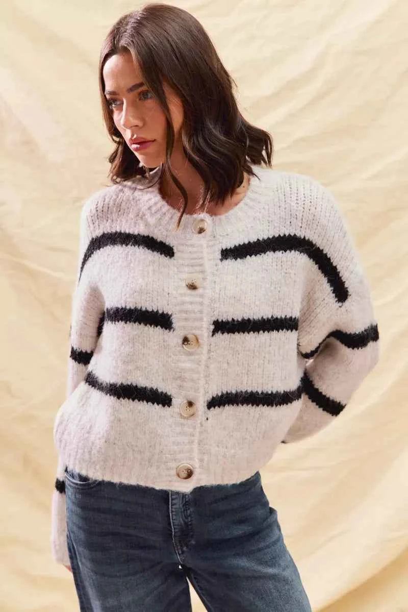 SO ME Stripe Soft Touch Button Cozy Sweater Cardigan SO ME Stripe Soft Touch Button Cozy Sweater Cardigan