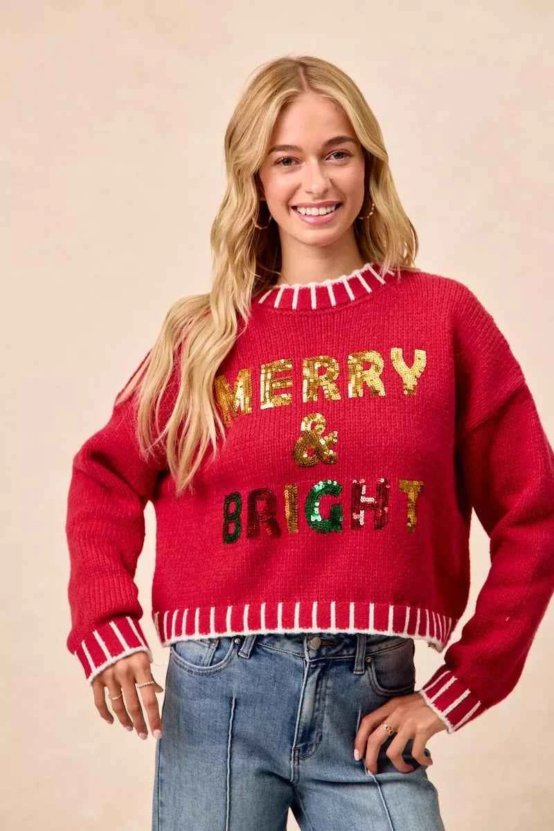 BiBi Christmas Theme Sequin Lattering Sweater BiBi Christmas Theme Sequin Lattering Sweater