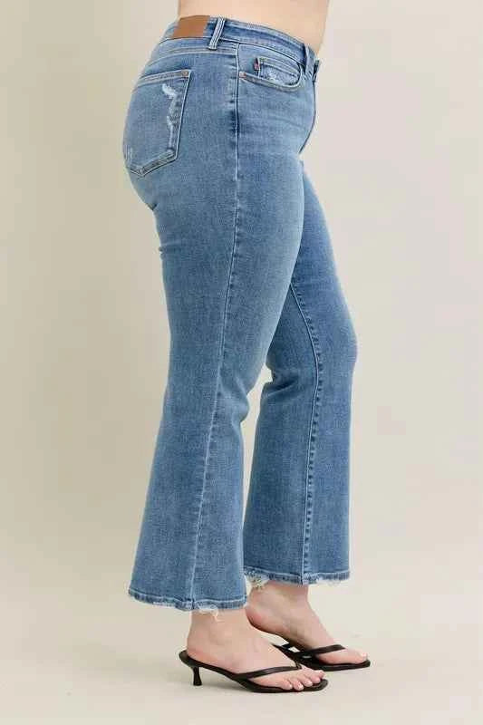 Judy Blue Full Size Mid Rise Wash Destroy Hem Bootcut Jeans Plus Size Judy Blue Full Size Mid Rise Wash Destroy Hem Bootcut Jeans Plus Size