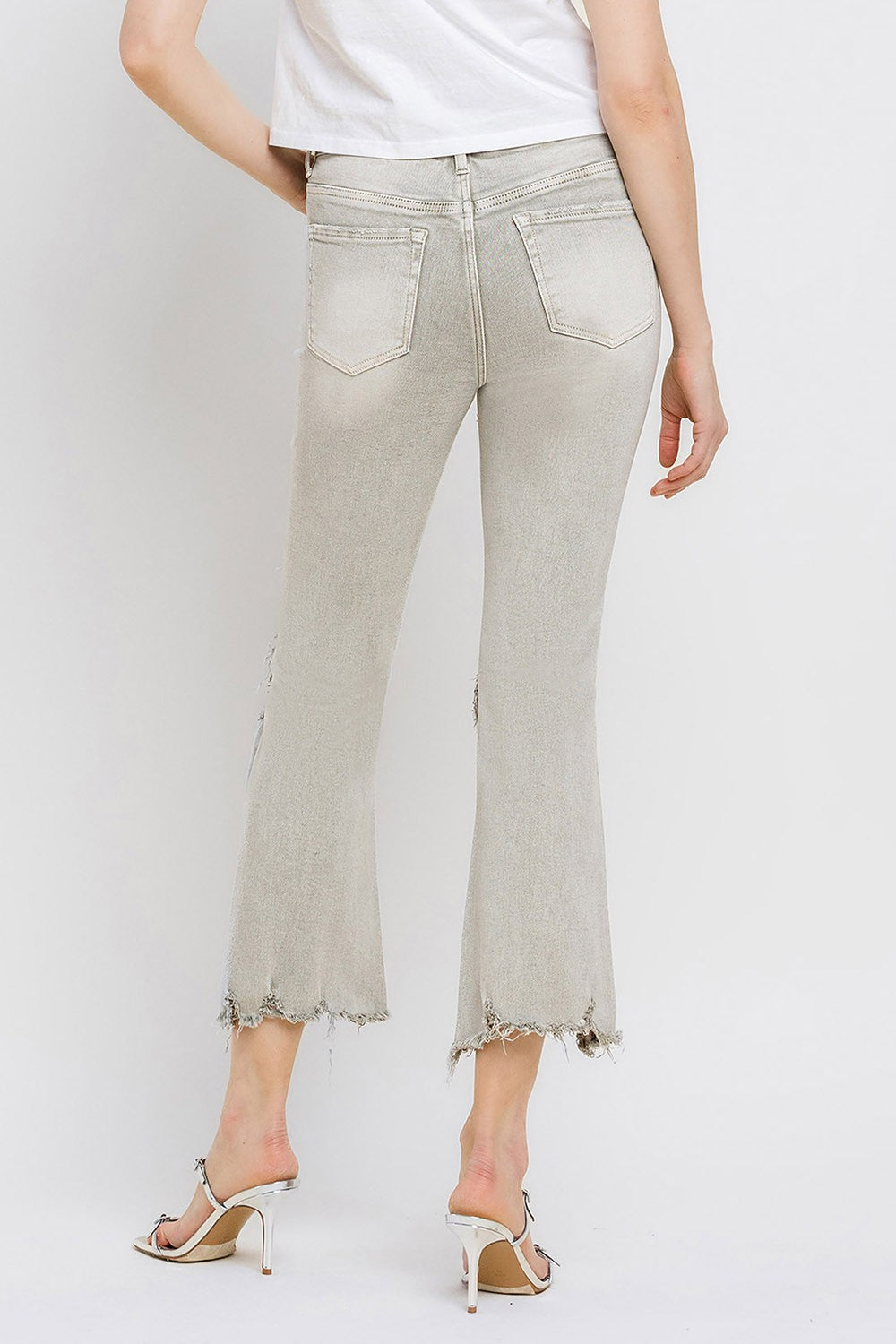 Lovervet Distressed Raw Hem Cropped Flare Jeans Lovervet Distressed Raw Hem Cropped Flare Jeans - TopFashionHQ