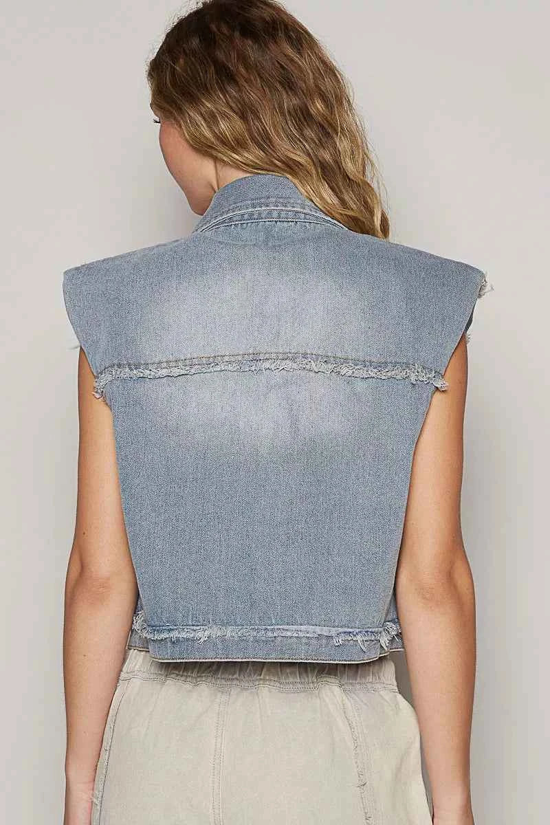 POL Assymetrical Front Closure Raw Hem Denim Vest POL Assymetrical Front Closure Raw Hem Denim Vest
