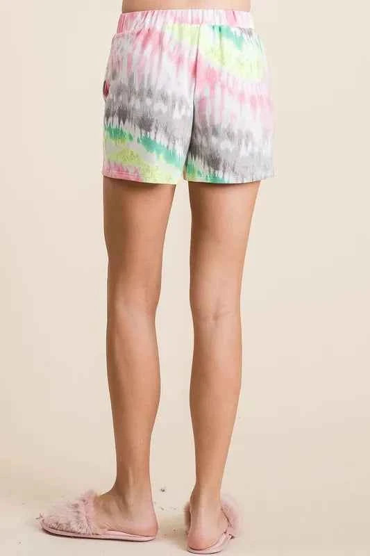 BiBi Tie Dye Print Shorts With Twill Tape Drawstring BiBi Tie Dye Print Shorts With Twill Tape Drawstring