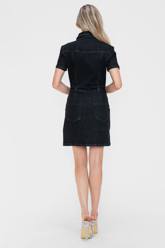 bytos Full Size Embellished Button Down Short Sleeve Denim Dress bytos Full Size Embellished Button Down Short Sleeve Denim Dress