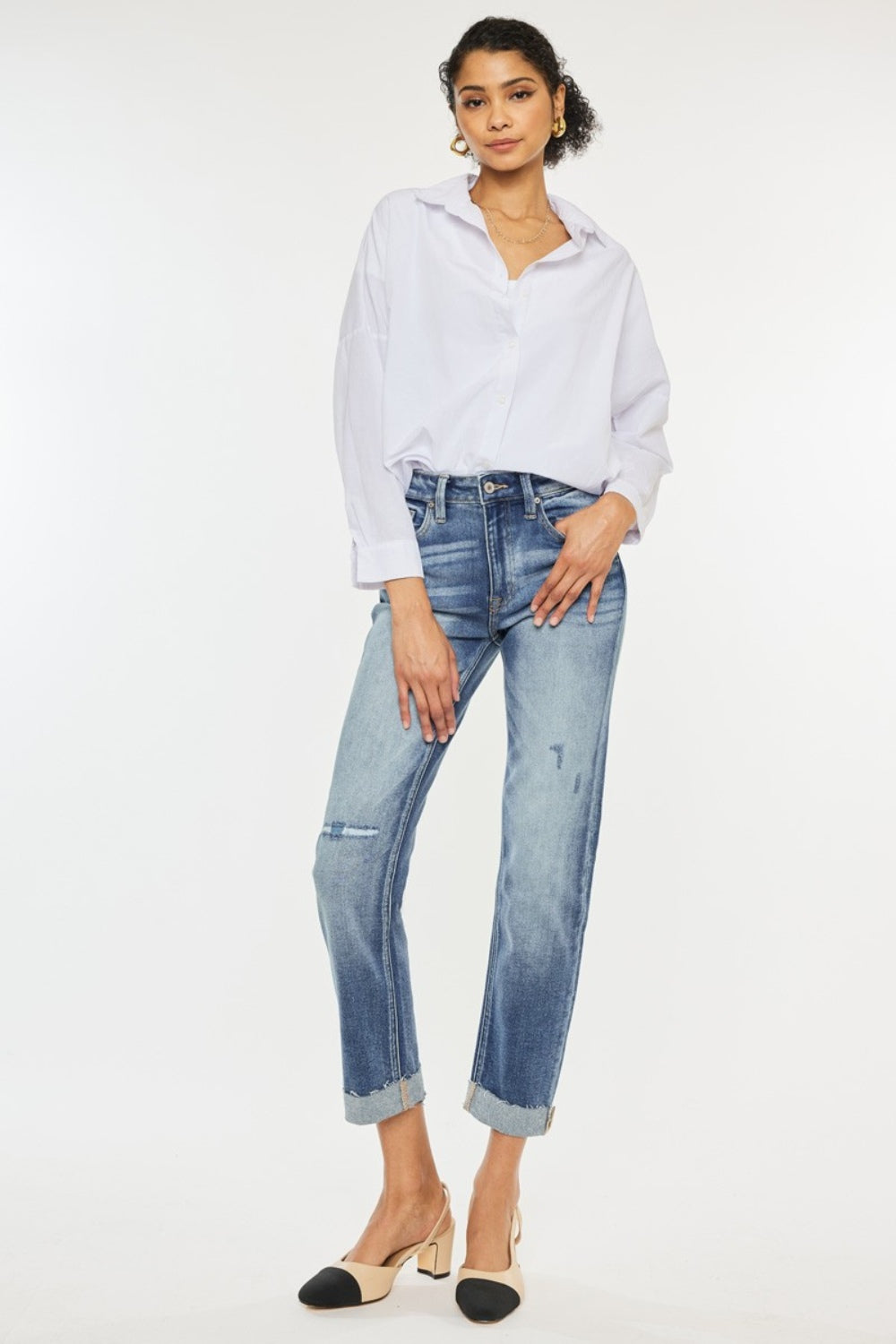 Kancan High Rise Cuffed Straight Jeans Kancan High Rise Cuffed Straight Jeans - TopFashionHQ