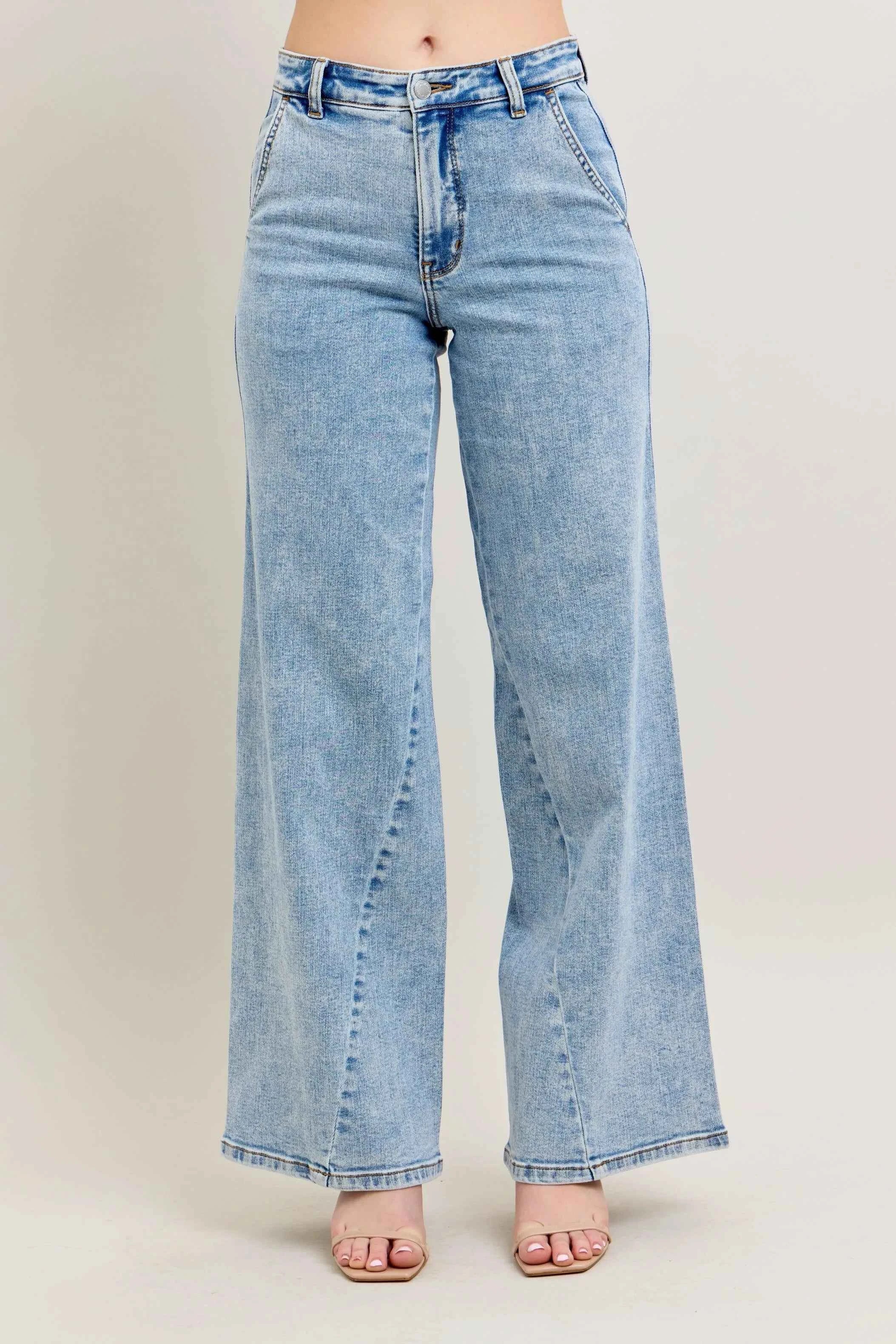 Judy Blue Full Size High Waist Wide Leg Jeans with Skewed Inseam Plus Size Judy Blue Full Size High Waist Wide Leg Jeans with Skewed Inseam Plus Size