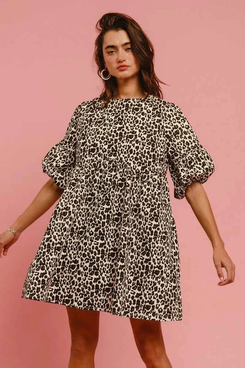 BiBi Leopard Denim Dress With Back Contrast Tie Detail BiBi Leopard Denim Dress With Back Contrast Tie Detail