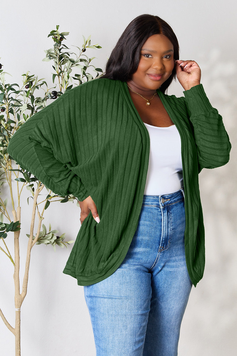Basic Bae Full Size Ribbed Cocoon Cardigan Basic Bae Full Size Ribbed Cocoon Cardigan - TopFashionHQ