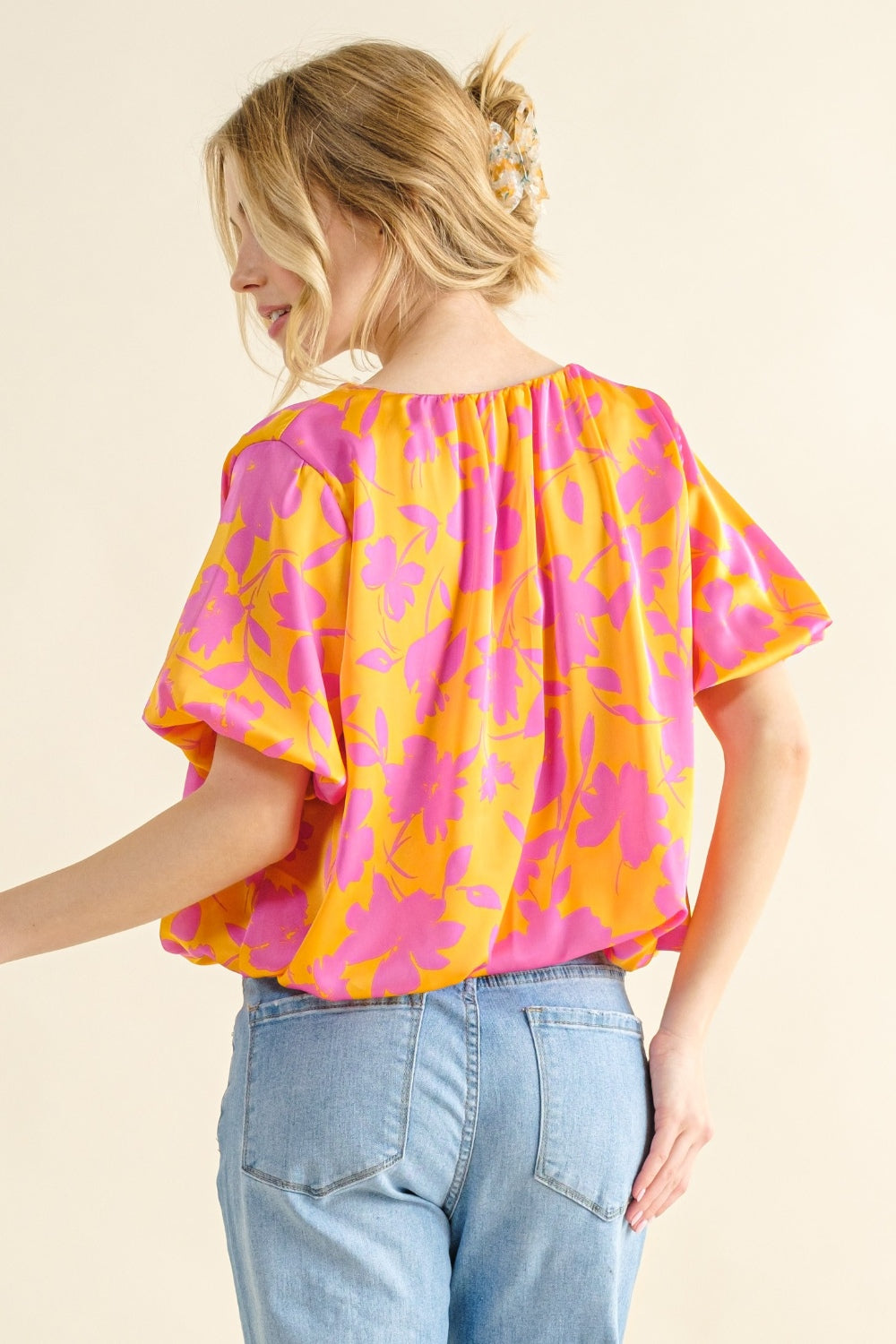 And The Why Full Size Printed Satin Bubble Hem Top And The Why Full Size Printed Satin Bubble Hem Top - TopFashionHQ