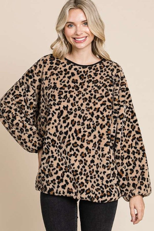Culture Code Leopard Faux Fur Round Neck Top Culture Code Leopard Faux Fur Round Neck Top
