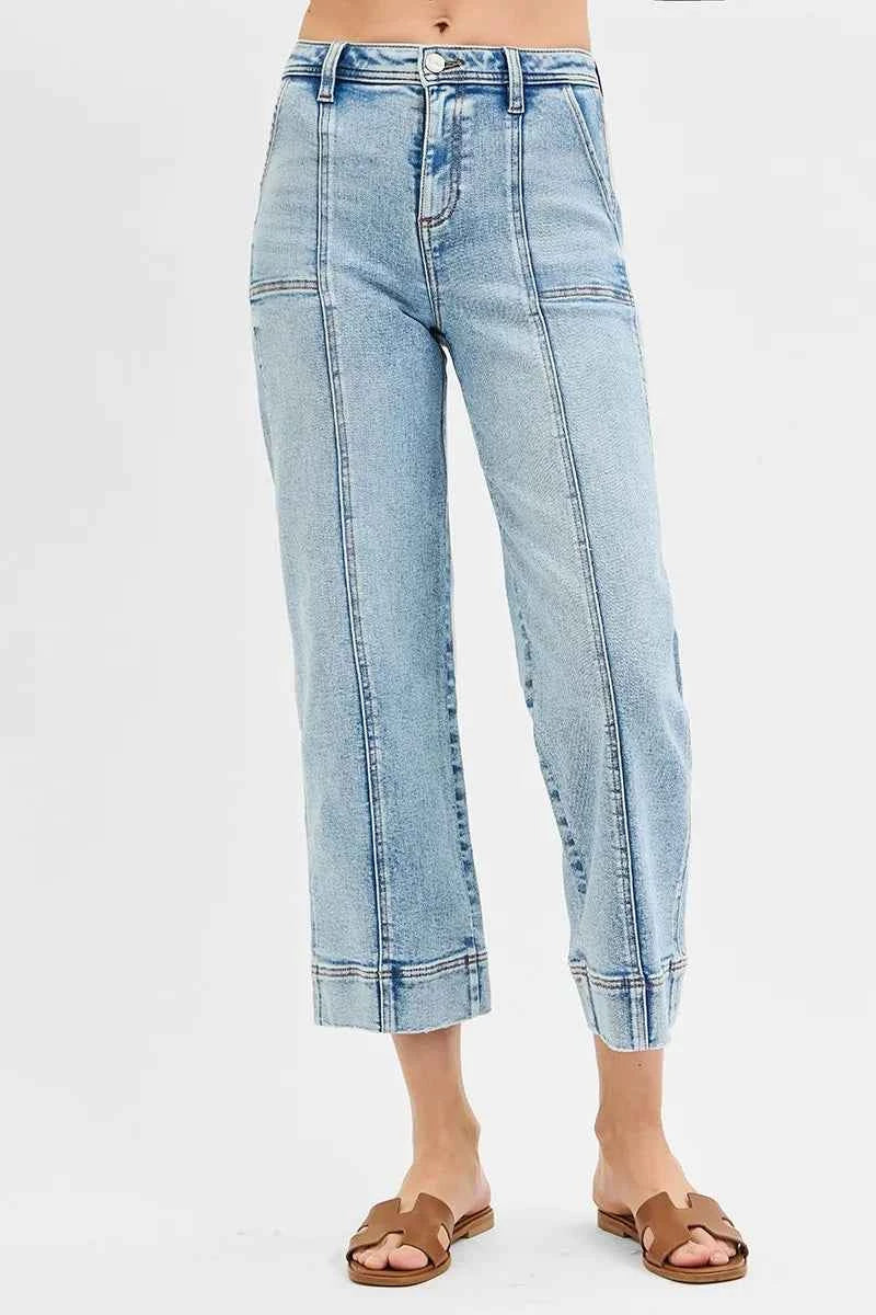 RISEN Full Size High Rise Crop Wide Front Seam Detailed Jeans Plus Size RISEN Full Size High Rise Crop Wide Front Seam Detailed Jeans Plus Size