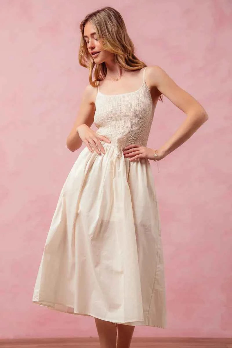 SO ME Smocked Sleeveless Casual Everyday Dress With Slit SO ME Smocked Sleeveless Casual Everyday Dress With Slit