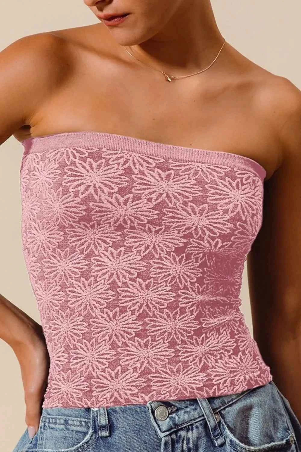 SO ME Jacquard Floral Two Tone Seamless Tube Top SO ME Jacquard Floral Two Tone Seamless Tube Top