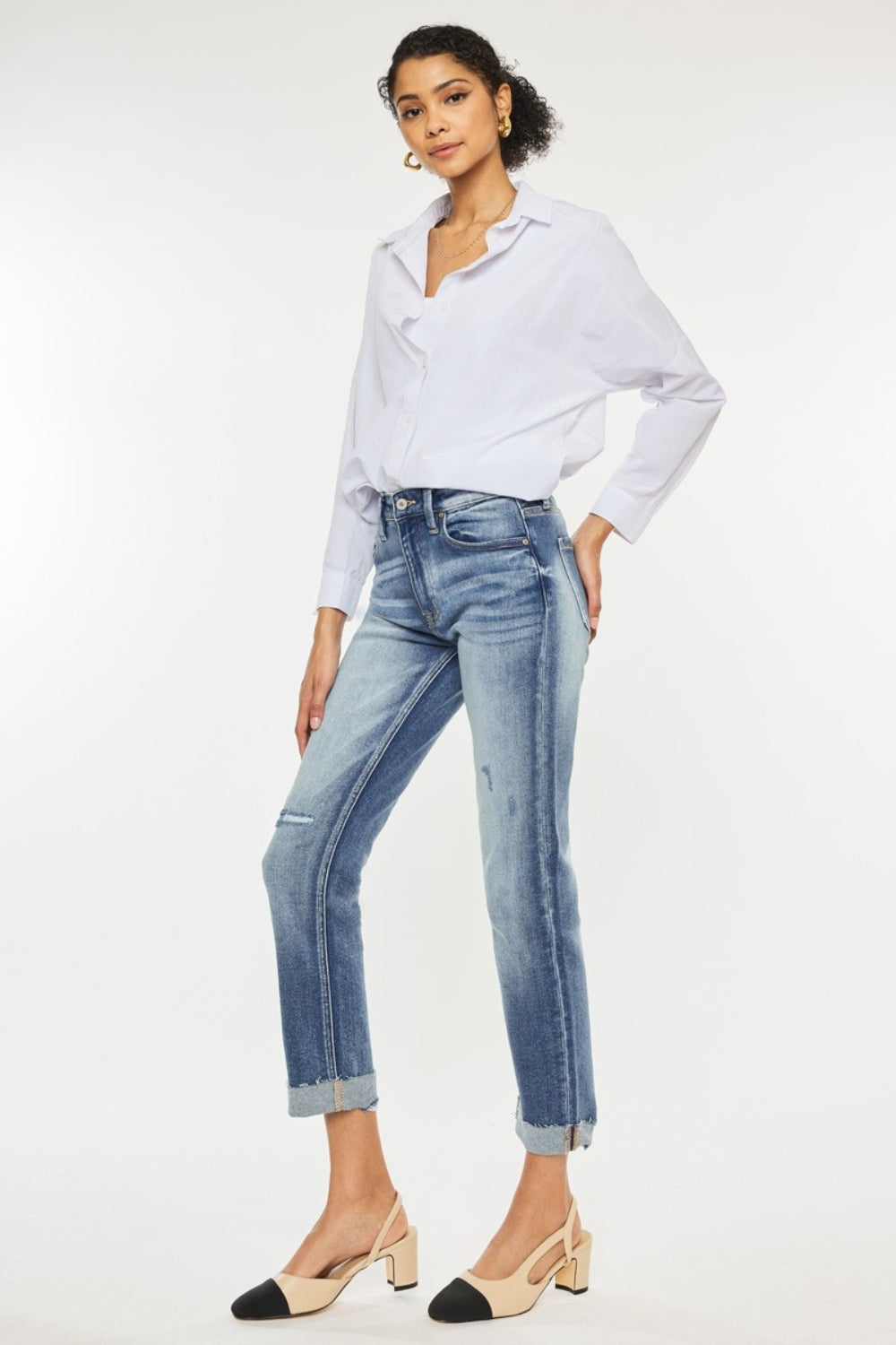 Kancan High Rise Cuffed Straight Jeans Kancan High Rise Cuffed Straight Jeans - TopFashionHQ