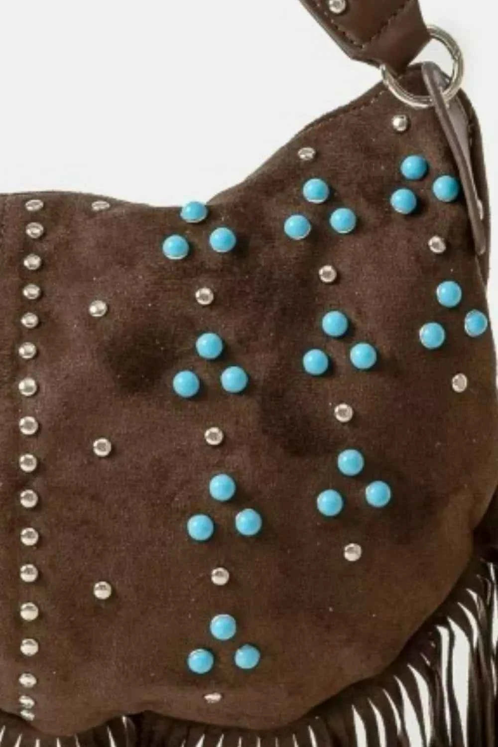 Fame Studded Pattern Multi Fringe Hobo Shoulder Bag Fame Studded Pattern Multi Fringe Hobo Shoulder Bag