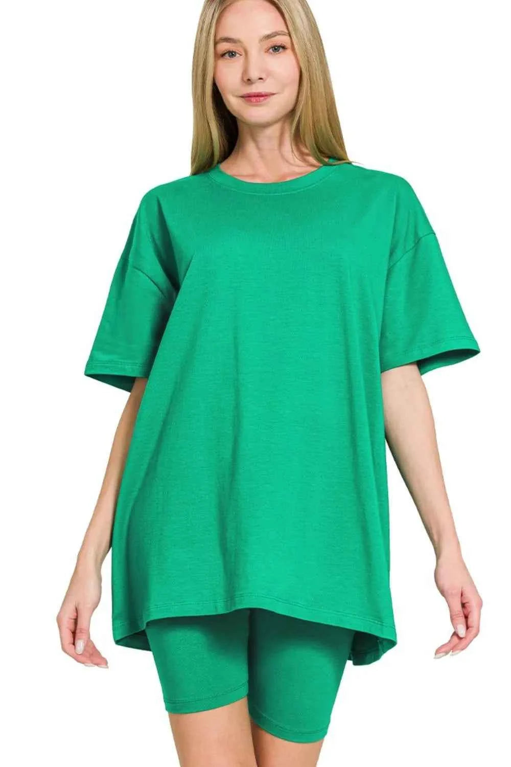Zenana Cotton Round Neck Top & Biker Shorts Zenana Cotton Round Neck Top & Biker Shorts