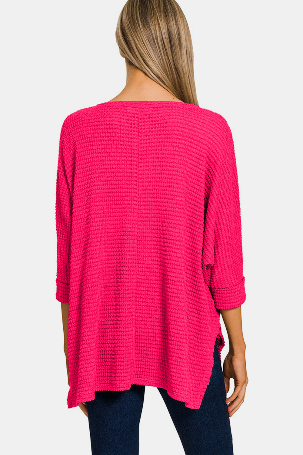 Zenana V-Neck High-Low Jacquard Knit Top Zenana V-Neck High-Low Jacquard Knit Top - TopFashionHQ