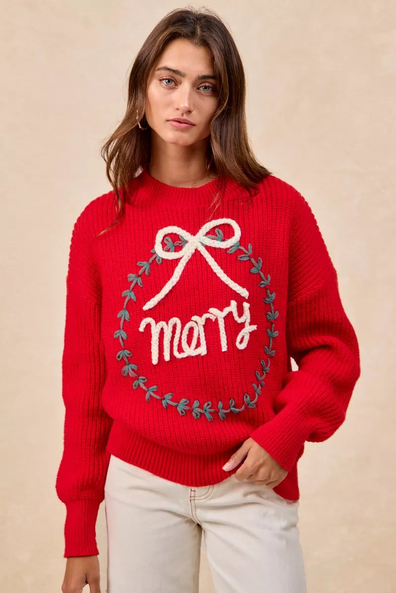 BiBi Christmas Wreath Merry Letter Knit Top cc7d94d232e8459b93d34adb1e584cea-Max-Origin