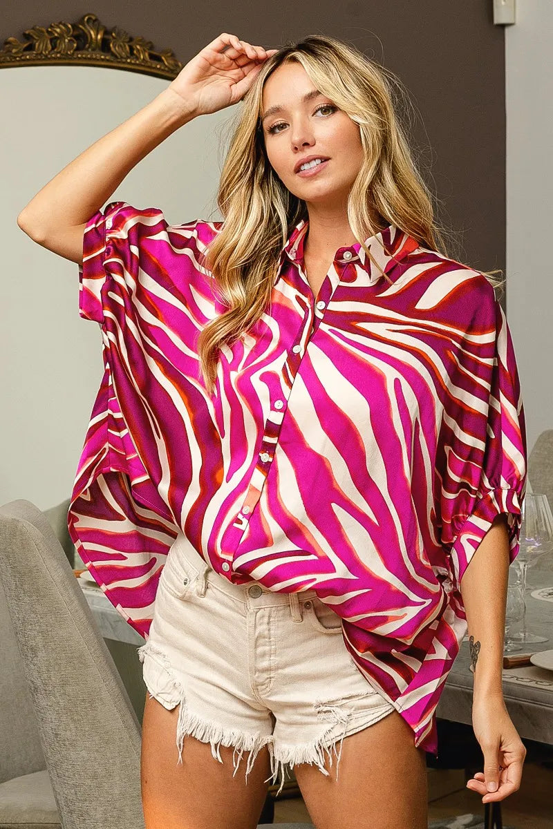BiBi Zebra Dolman Silky Satin Shirt Top cc99cdde817648a2a7fdaa8747c4b5ce-Max-Origin