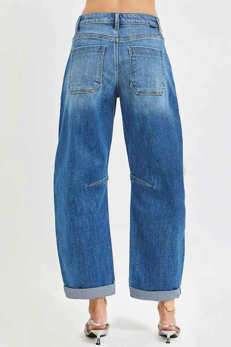 RISEN Slouchy Cropped Barrel Jeans With Cuffed Hem RISEN Slouchy Cropped Barrel Jeans With Cuffed Hem