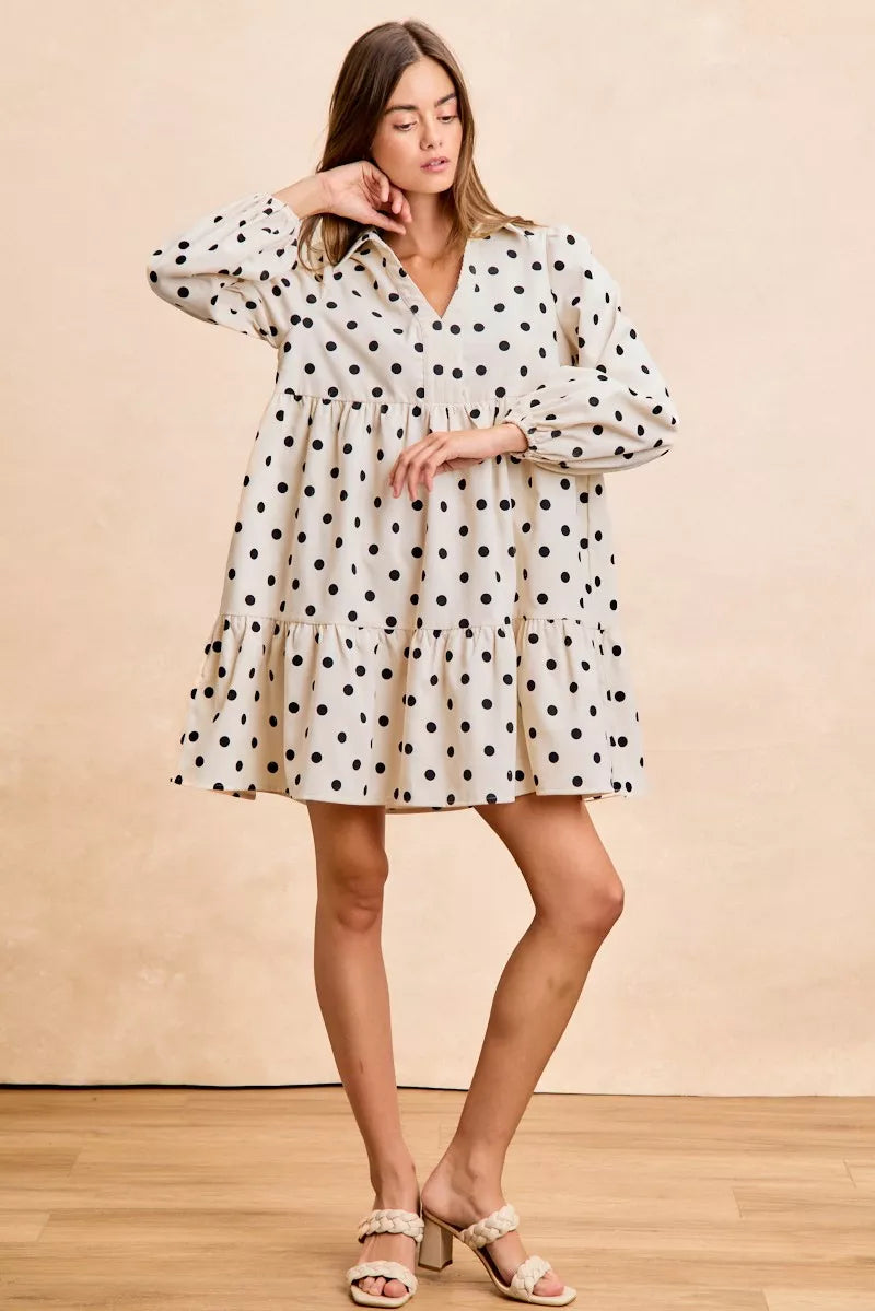 BiBi Polka Dot Corduroy Collared V Neck Dress cd00a5570a664449b4f99be9f3e49ed2-Max-Origin