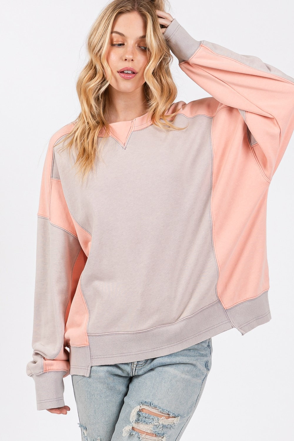 SAGE + FIG Color Block Round Neck Sweatshirt SAGE + FIG Color Block Round Neck Sweatshirt