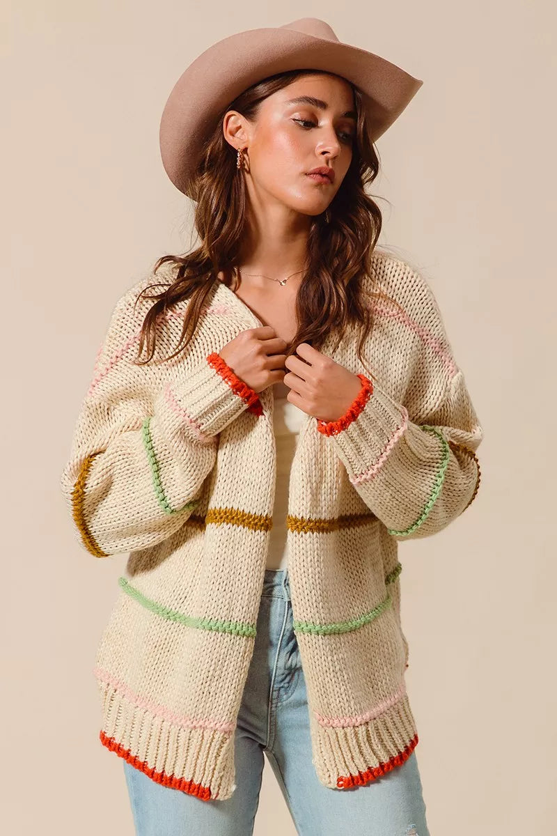 SO ME Loose Fit Multi Stripe Open Front Cardigan cd2cacdfeaf2407e9d0550dedbf235b6-Max-Origin