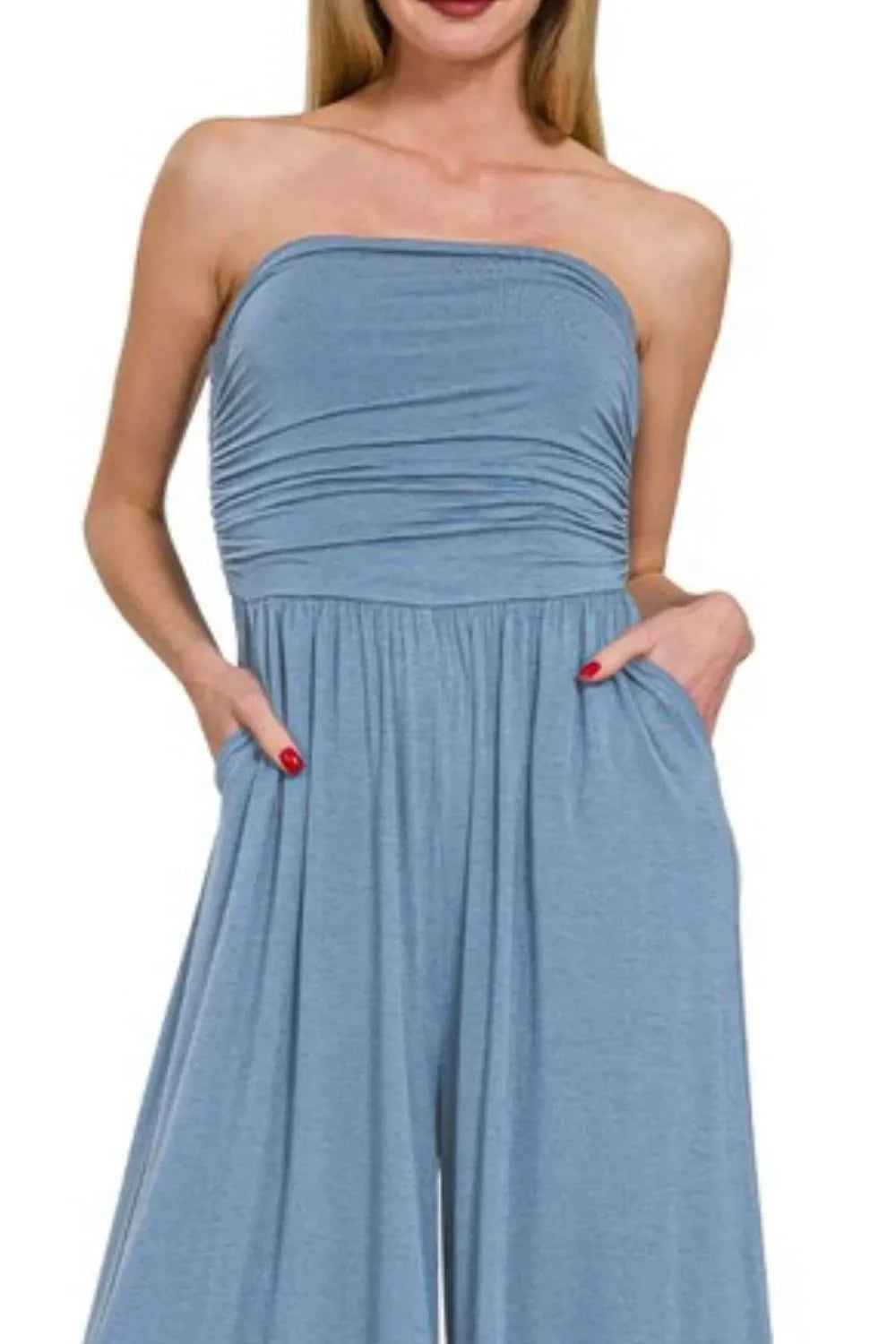 Zenana Double Layered Strapless Tube Top Jumpsuit Zenana Double Layered Strapless Tube Top Jumpsuit