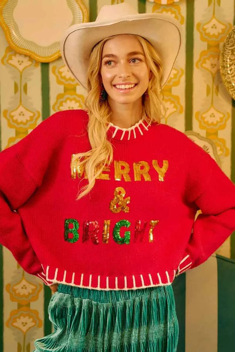 BiBi Christmas Theme Sequin Lattering Sweater BiBi Christmas Theme Sequin Lattering Sweater