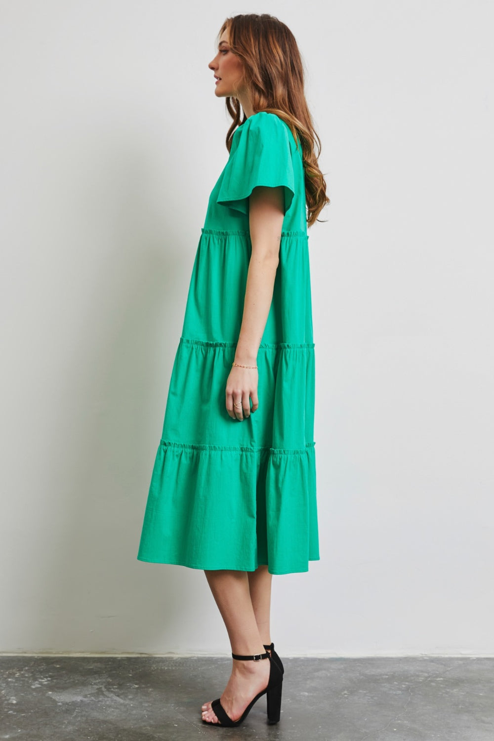 HEYSON Full Size Cotton Poplin Ruffled Tiered Midi Dress HEYSON Full Size Cotton Poplin Ruffled Tiered Midi Dress - TopFashionHQ