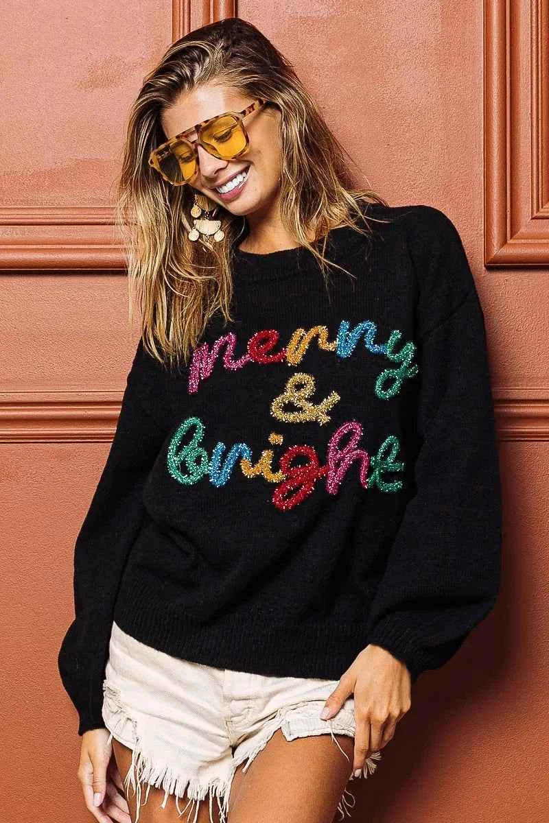 BiBi Tinsel Lettering Christmas Sweater BiBi Tinsel Lettering Christmas Sweater