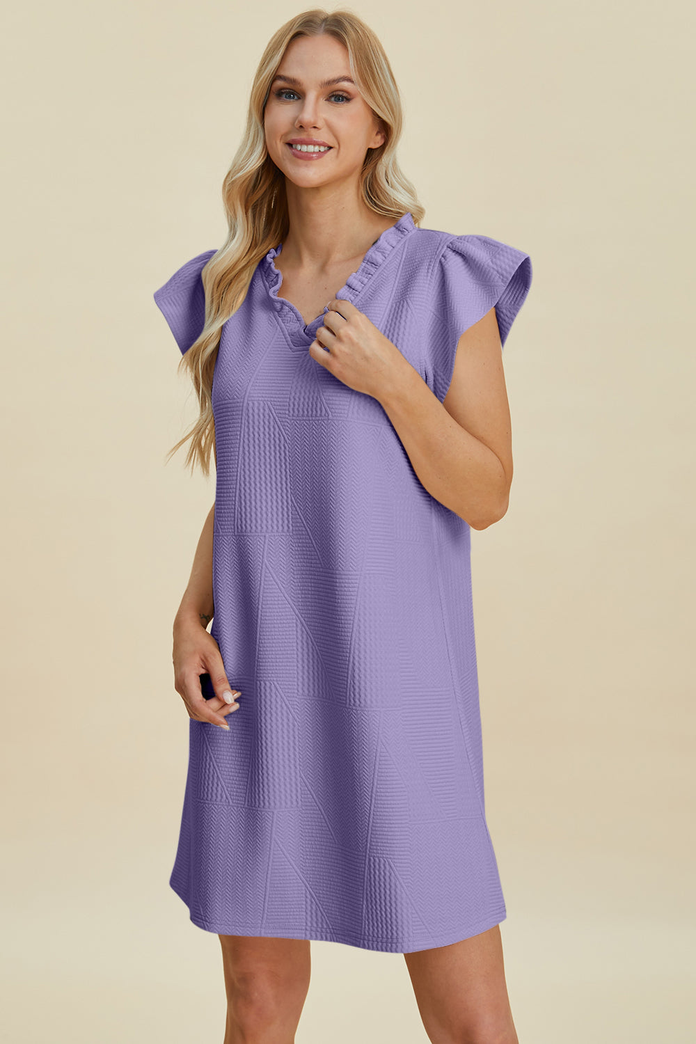 Double Take Full Size Ruffled V-Neck Cap Sleeve Dress Double Take Full Size Ruffled V-Neck Cap Sleeve Dress