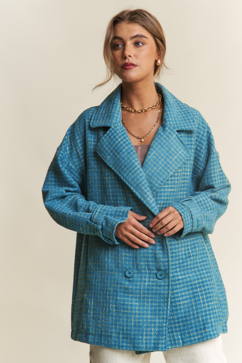 J.NNA Tweed Double-Breasted Long Sleeve Coat J.NNA Tweed Double-Breasted Long Sleeve Coat
