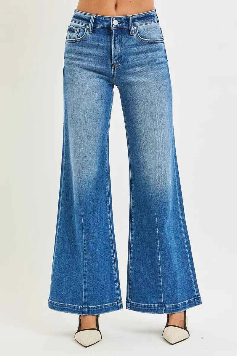 RISEN Full Size Mid Rise Wide Leg Jeans with Flared Look Plus Size RISEN Full Size Mid Rise Wide Leg Jeans with Flared Look Plus Size