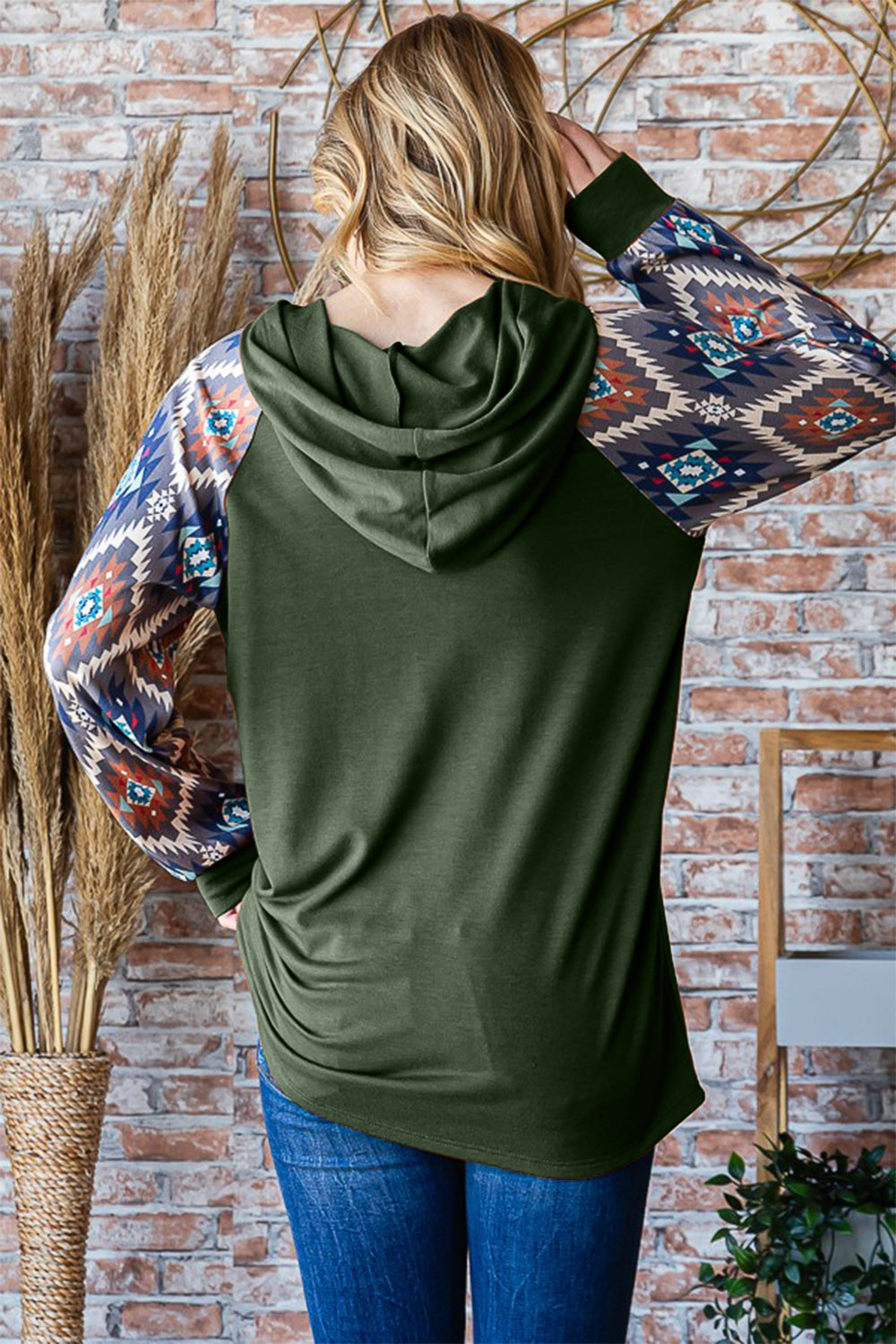 Heimish Full Size Half Button Printed Long Sleeve Hooded Top Heimish Full Size Half Button Printed Long Sleeve Hooded Top