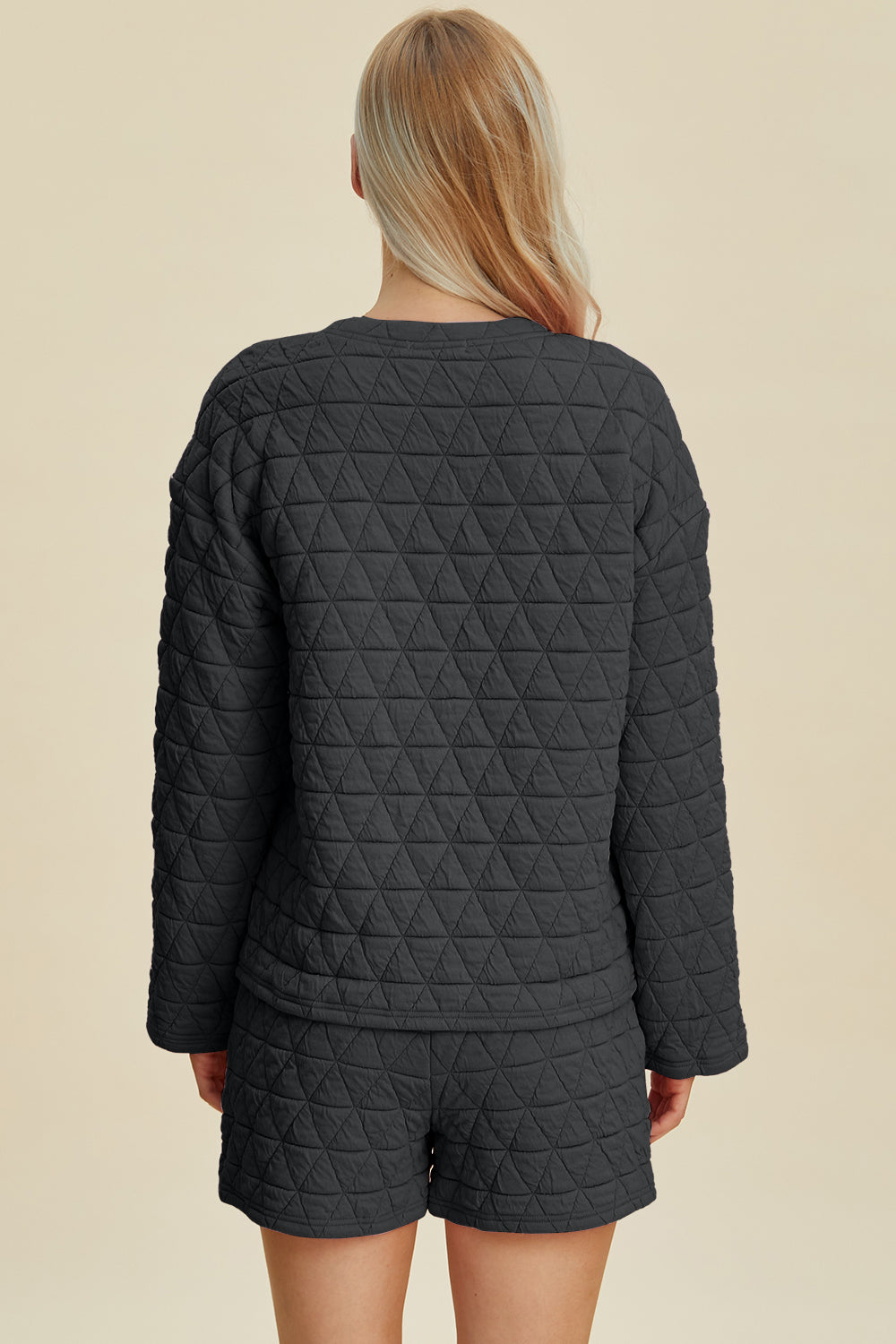 Double Take Full Size Texture Round Neck Long Sleeve Top and Shorts Set Double Take Full Size Texture Round Neck Long Sleeve Top and Shorts Set