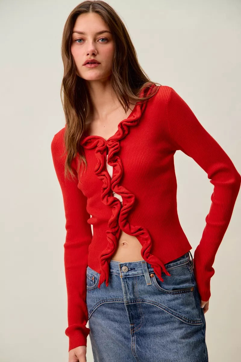 SO ME Cascade Ruffle Ribbed Sweater Cardgian ce4ea4104fb040f88547c23597297852-Max-Origin