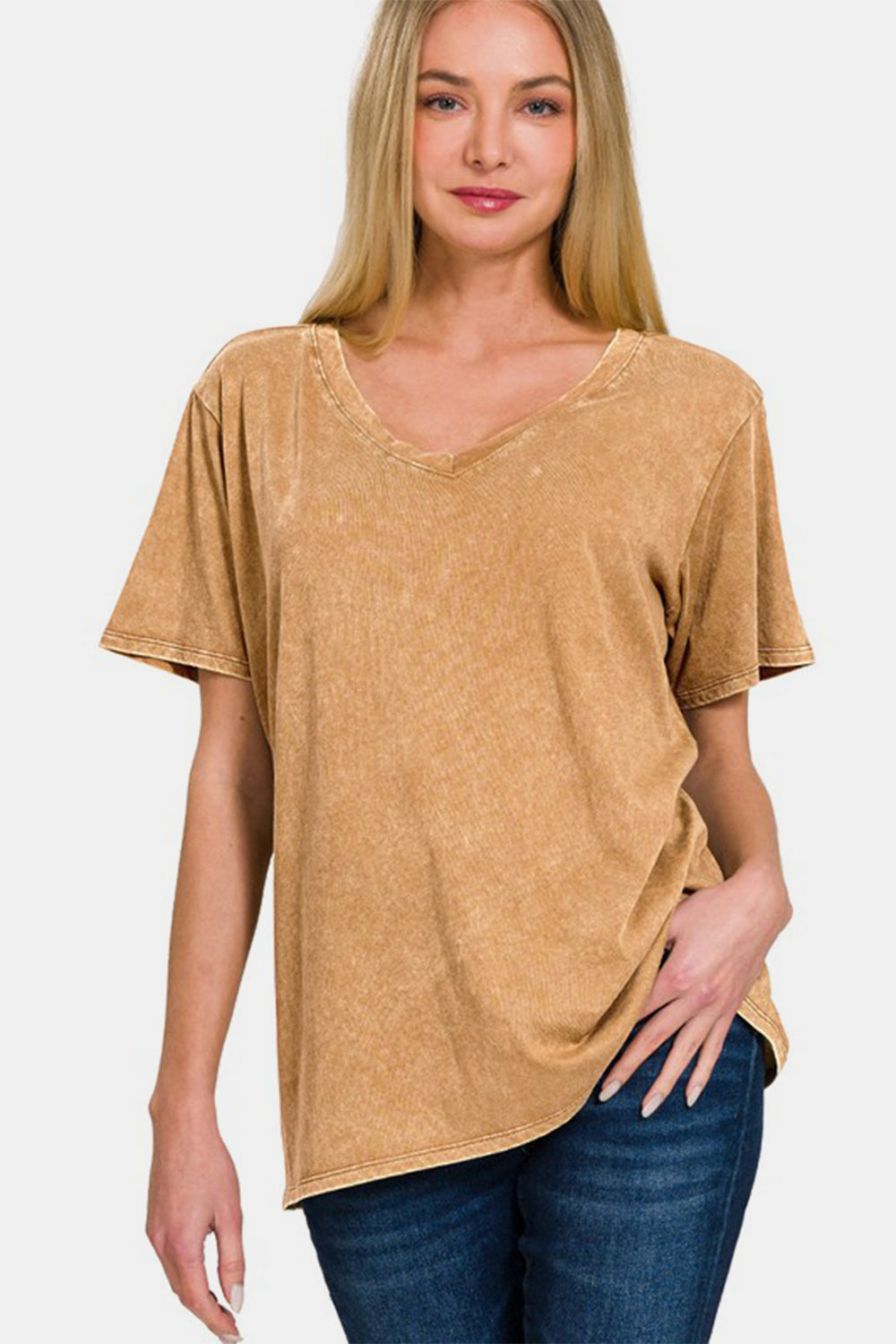Zenana Full Size Washed Short Sleeve V-Neck T-Shirt Zenana Full Size Washed Short Sleeve V-Neck T-Shirt - TopFashionHQ
